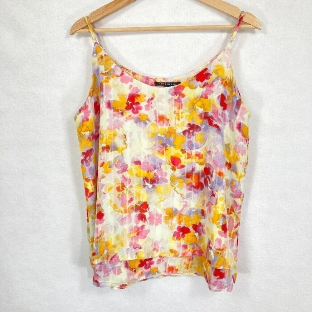 Zac & Rachel Floral Watercolor Print Layered Popover Cami Size Med